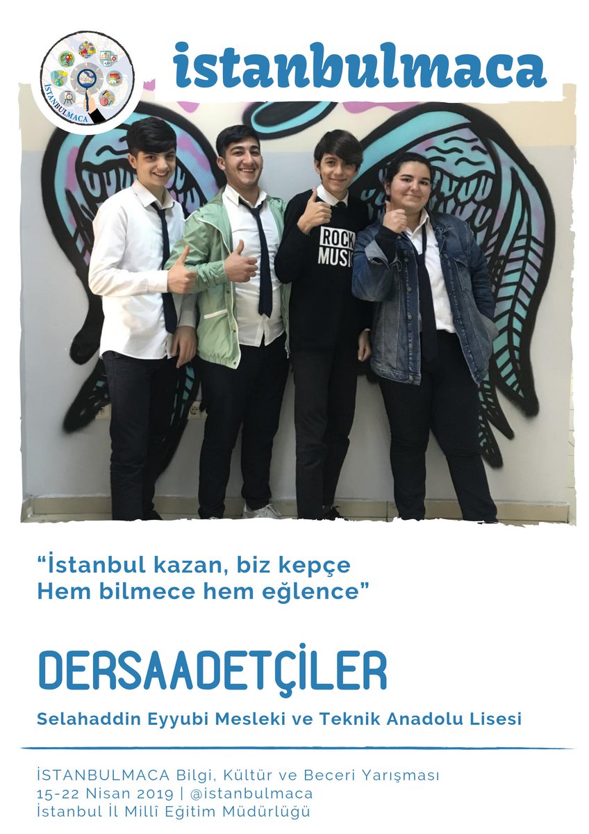 Selahaddin Eyyübi Mesleki ve Teknik Anadolu Lisesi

DERSAADETÇİLER

Tuğçe Nur Hindal
Ferhat Çilek
Uğur Elçi
Beraat Ağırbaş

#istanbul #il #millî #eğitim #müdürlüğü
#istanbulmaca #bilgi #kültür ve #beceri #yarışması

<a href="/tcmeb/">Millî Eğitim Bakanlığı</a>
<a href="/memleventyazici/">Levent Yazıcı</a>
<a href="/OzilLevent/">Dr. Levent Özil🇹🇷🇹🇷🇹🇷</a>
<a href="/istmemkultur/">Dilimizin Zenginlikleri Projesi</a>