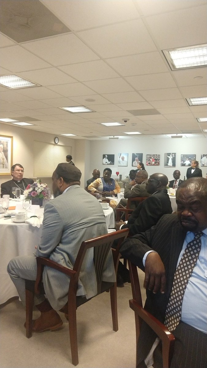 MikeJobbins's tweet photo. "The conflict in #CARcrisis was not a religious crisis. But religious leaders should be part of solution". Mixed group of american religious leaders meet w/President Touadera as he arrives in Washington. https://t.co/NgFwohMSgd