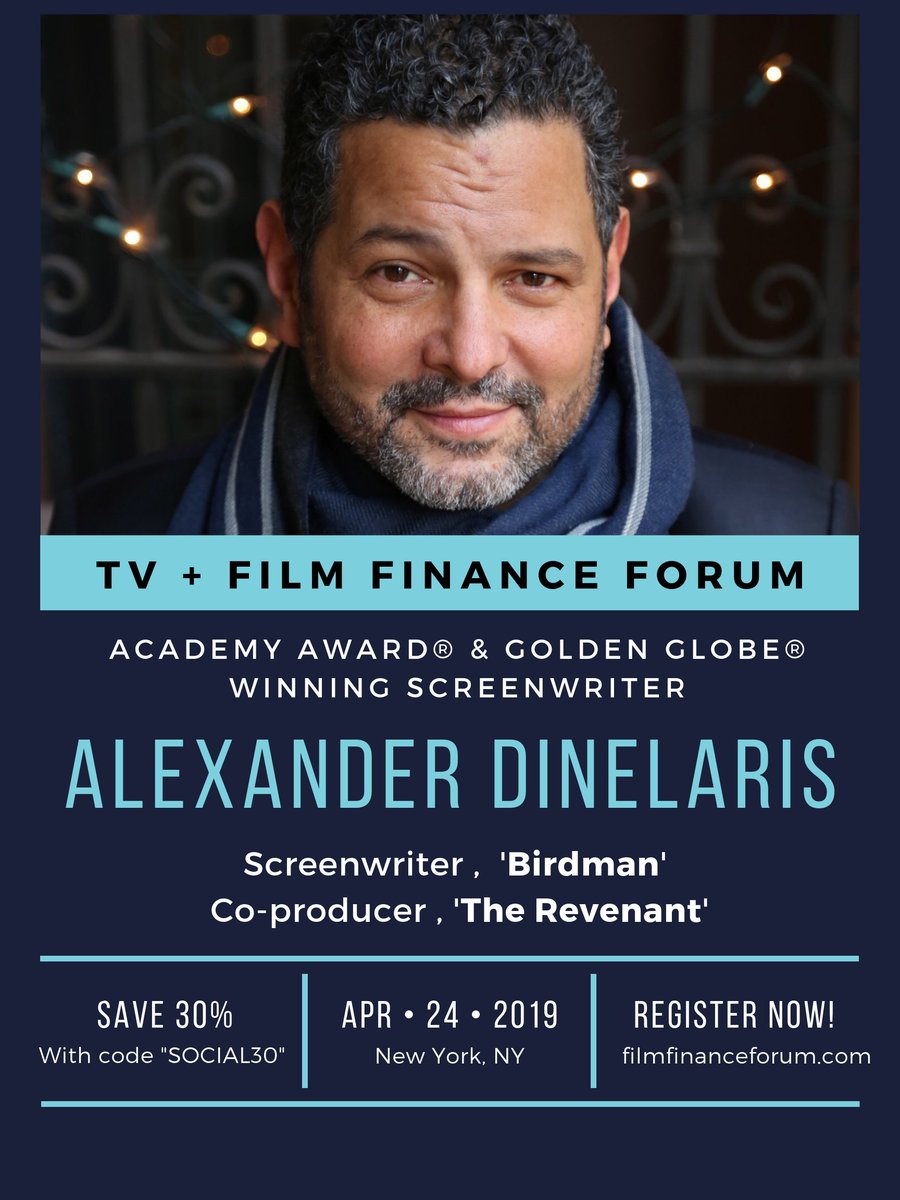 WinstonBaker's tweet image. Join Alexander Dinelaris, Academy Award® and Golden Globe® winning screenwriter for "Birdman" & co-producer on Academy Award® winning film "The Revenant" on Apr. 24 in NYC. Dinelaris is Founder of Lexicon, #ScriptFirst company focused on screenwriters #FilmFinanceForum #Keynote