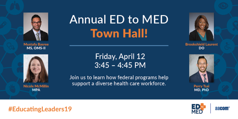 RajlabN's tweet photo. At Educating Leaders 2019, the #AACOM Annual Conference, @ed2med will host a Town Hall exploring how federal financial aid and loan repayment programs help support a #diverse #physician #workforce equipped to meet our nation’s growing health care needs. @BrookLaurent @NYITCOMJB https://t.co/Qw7ARzkxhx