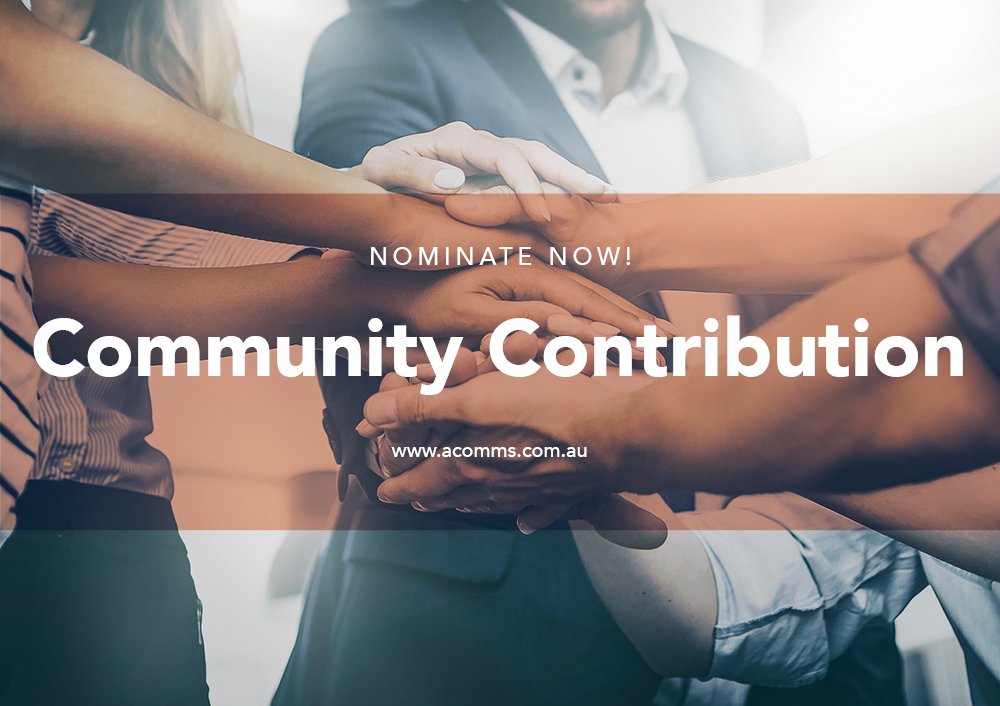 aus_telco's tweet photo. Has your organisation gone above and beyond to help a community in a time of need? Nominate now in the community contribution category for the upcoming #ACOMMS2019 Awards. 
Nominations close on the 10th of May! 
https://t.co/te85FrmDTL
#Telco #Awards #Community https://t.co/DTNoiMB7MF