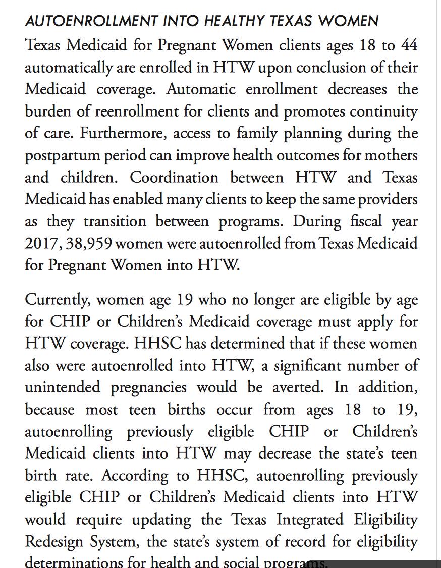 AKohlerTX's tweet photo. LBB staff reports- https://t.co/qvdUFlHCz0 One report highlights important facts: auto-enrolling women into Healthy Texas Women when they age out of Children's Medicaid and CHIP would save TX money & improve preventive care. #txlege should pass #sb189 and #hb1879 to do this! https://t.co/oymLkvTSmo