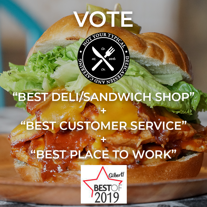 NYTDeli's tweet photo. 🎉 We are excited to be up for @eastvalleymag's Best of Gilbert 2019 and we'd appreciate your consideration to vote for NYT in all the following categories:

#5 - Best Deli/Sandwich Shop
#24 - Best Customer Services
#25 - Best Place to Work

Vote now at https://t.co/Y1K7MyKCpR https://t.co/MPSTdwijmh