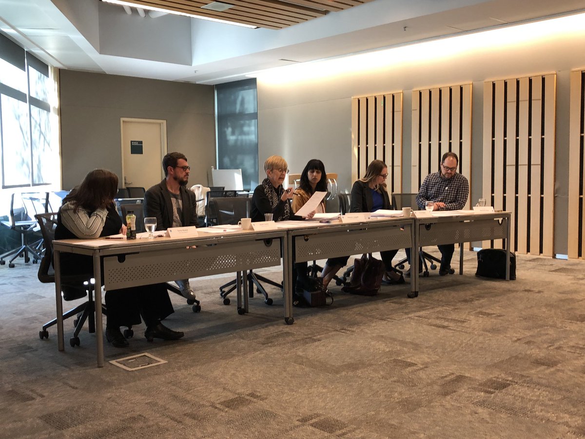 Teresa_Sturgess's tweet photo. This is what deliberations from the panel looks like.  Tough choices for or judges @ddbedmonton @FKAagency @ZGM_marketing @MediactiveInc @TopDrawInc @AdClubEdm 🤔 https://t.co/AkGaTZg1af
