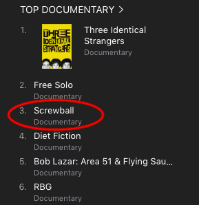 THANK YOU for making <a href="/ScrewballFilm/">Screwball</a> the #3 documentary on <a href="/iTunes/">iTunes</a>. If you liked it, please rate &amp; review it there and tell your friends! If you didn't like it, tell <a href="/AROD/">Alex Rodriguez</a>. itunes.apple.com/us/movie/screw…