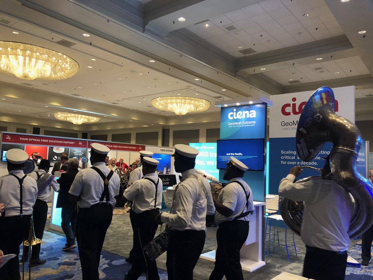 Ciena's tweet photo. SubOptic is officially open with the second line! #SubOptic2019 #NewOrleans #submarinenetworks #GeoMeshExtreme https://t.co/2c9b9RD3Cg