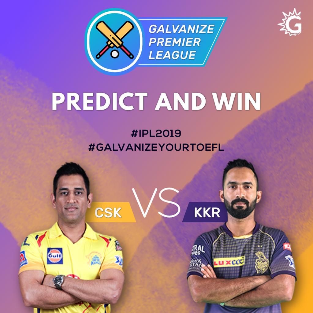 #Day8 It's the BIG GAME. Who will win - CSK or KKR?

To win :
1. Like the post and predict the winner! 🙌
2. Tag 3 friends inviting them to join! Use the hashtags #GalvanizeYourTOEFL &amp; #IPL2019 in your comment! 😎
3. Retweet!

GOOD LUCK!

#ContestAlert #TOEFL