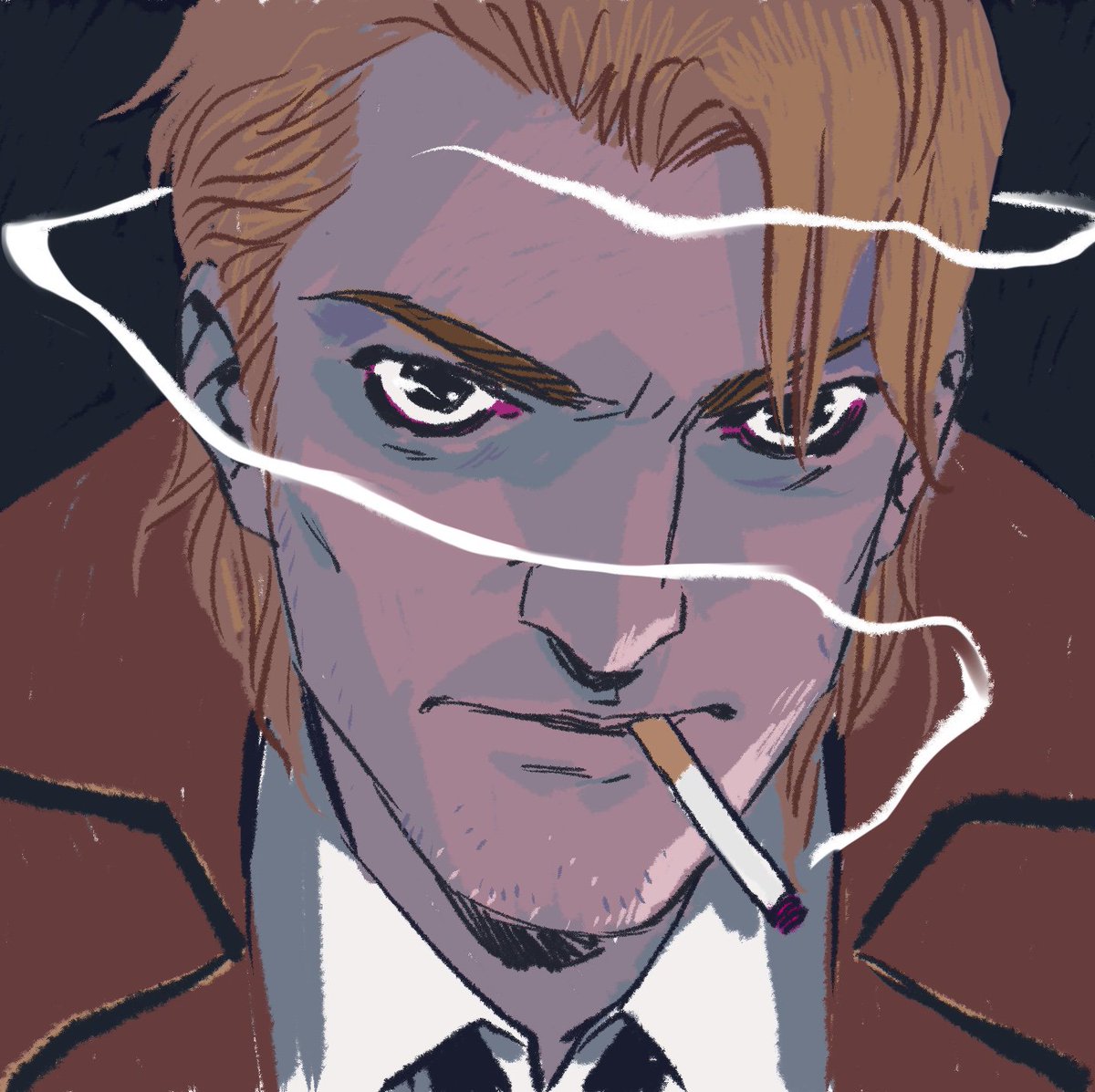 beckycloonan's tweet image. Midnight Constantine procreate sketch! I have no idea how to use this program haha XD Also somebody tell Constantine to start vaping.