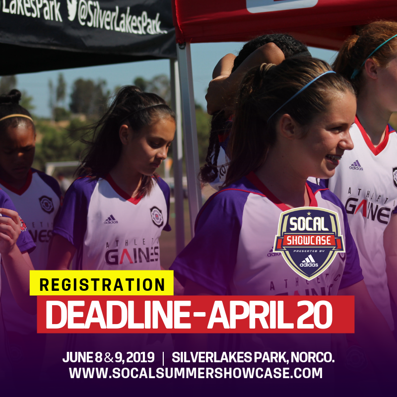 SocalshowcaseLA's tweet photo. SSS 2019 Early App Deadline is APRIL 20. Register at https://t.co/M59Z8BYLys #SSS2019 #Compete #Commit #Nextlevelteams #OneLocation #NoConflicts #SamedayCheckIn #WorldClassFacility #BalancedBrackets https://t.co/YaZUhaSAfq