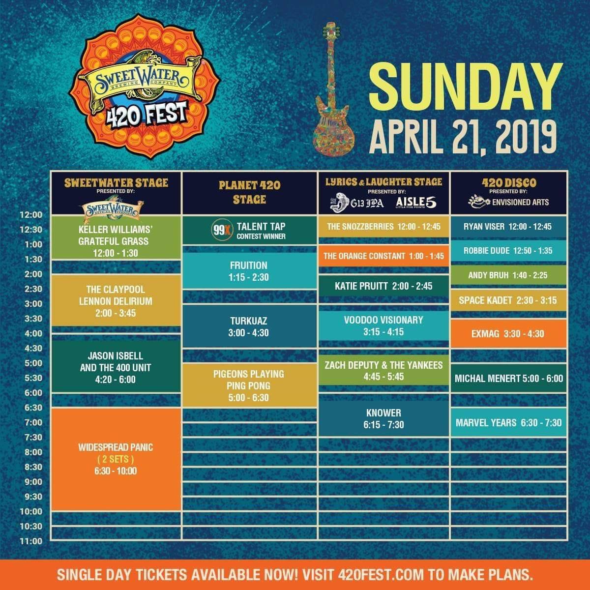 Catch us Sunday at <a href="/420fest/">SweetWater 420 Fest</a> along with @WidespreadPanic <a href="/Turkuaz/">Turkuaz</a> <a href="/pigeonsplaying/">Pigeons Playing Ping Pong</a> and more!!!