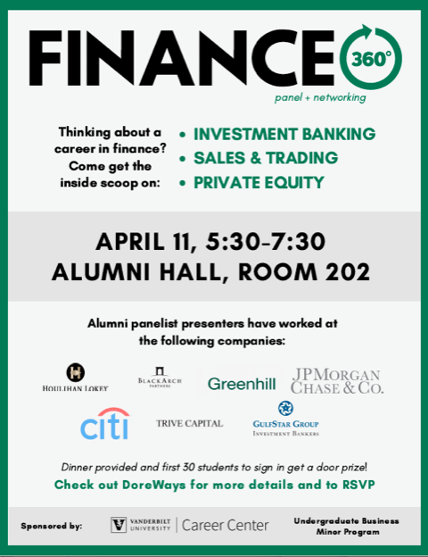 Interested in Finance? Register on Doorways for the Finance 360 workshop featuring a panel of Vanderbilt Alums, followed by a Q&amp;A. Register on Doreways: vanderbilt-csm.symplicity.com/students/index… <a href="/Citi/">Citi</a> <a href="/jpmorgan/">J.P. Morgan</a>