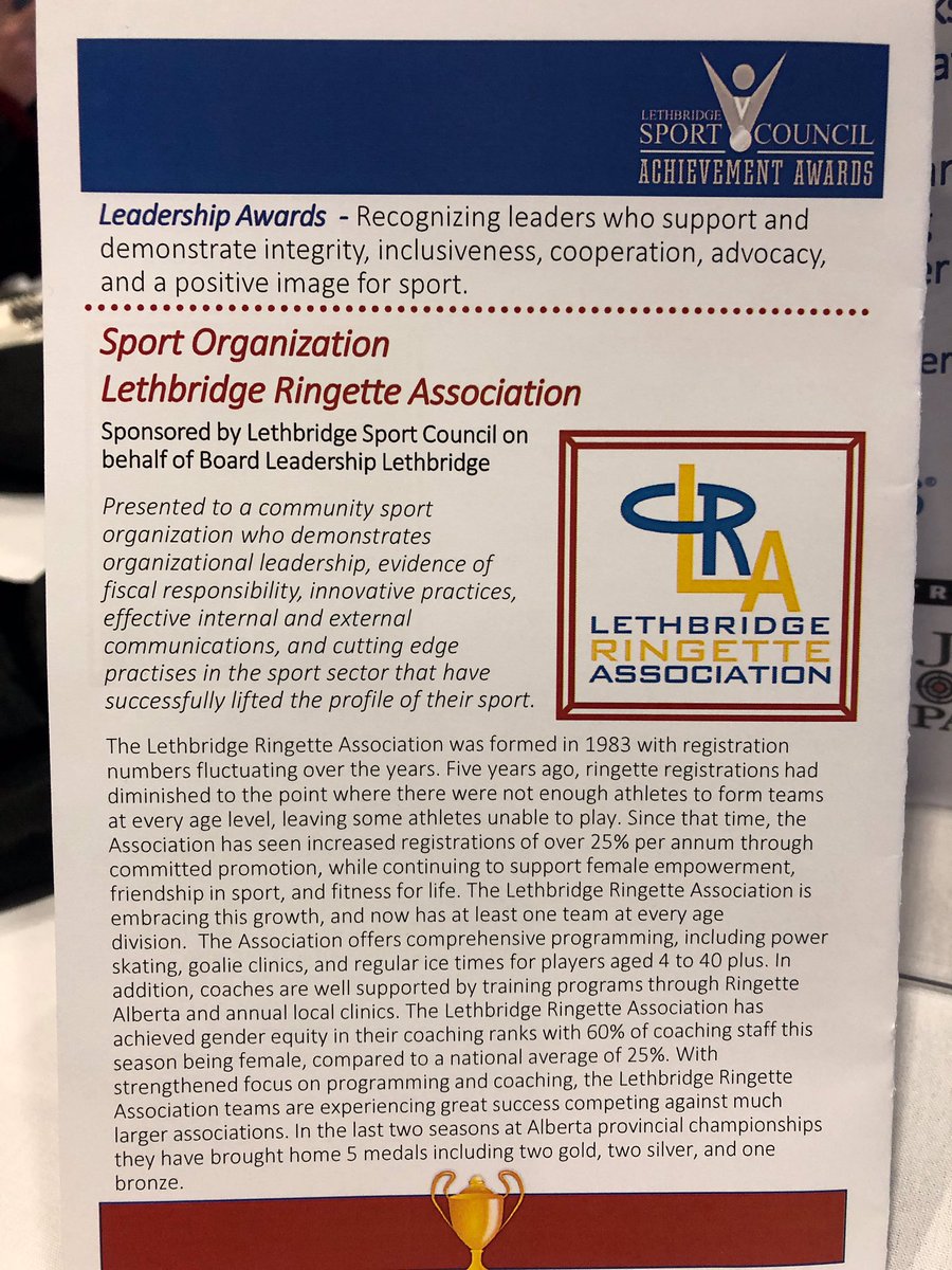 lraringette's tweet photo. Honored to receive this award tonight! #ringette #teamwork
#yql #awards #sports #lethbridge https://t.co/yeK3G279nP