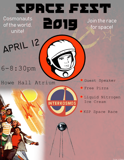 IowaStateSpace's tweet photo. The Iowan Student Space Society Is having an event April 12, from 6 to 9 pm in Howe Hall Atrium called Yuri's night in celebration of the first human spaceflight and all things space. There will be free pizza, guest speakers and a Kerbal space program contest #YurisNight19 #ISU https://t.co/pr6BnkzcYn
