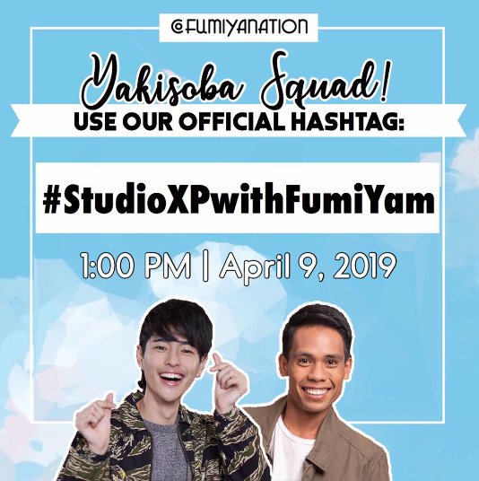 team_yamyam's tweet photo. [TWITTER PARTY]

Use our official hashtag for FumiYam's @abscbnstudioxp experience, Yakisoba Squad, Yamsters and uBABEies! 

@fumfumfum3 @gucong_yamyam 

#StudioXPwithFumiYam https://t.co/Xp5d5Jhmlu