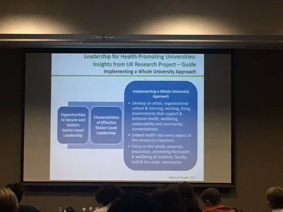erikalangham's tweet photo. The importance of leadership and organizational culture in creating Health Promoting Universities. Prof Sue Powell #IUHPE2019 #highered #healthysettings https://t.co/yIUH5HvWHo