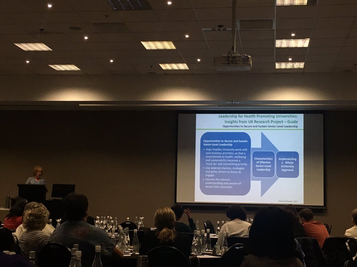 erikalangham's tweet photo. The importance of leadership and organizational culture in creating Health Promoting Universities. Prof Sue Powell #IUHPE2019 #highered #healthysettings https://t.co/yIUH5HvWHo