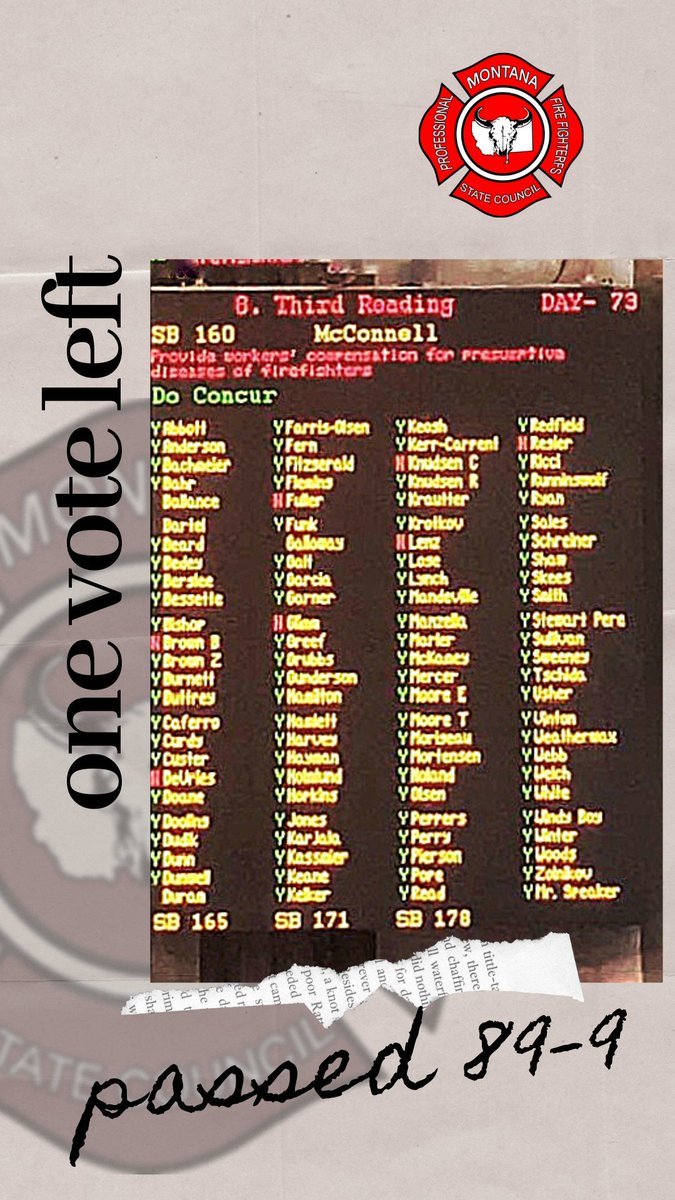 One more #vote and we're off to the <a href="/GovernorBullock/">Steve Bullock</a> desk. Thanks <a href="/mcconnell_nate/">Nate McConnell</a> and everyone that got us this far. 

#changethestatusquo #carryonwarrior #mtleg #mtpol @IAFFNewsDesk