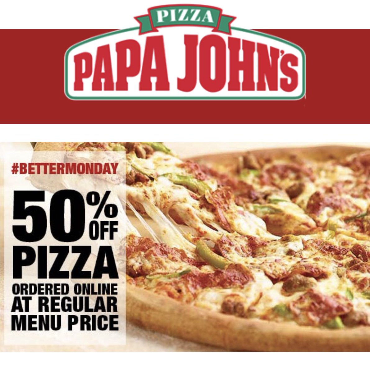 Papa Johns Hawaii On Twitter 50 Off All Pizzas At Regular Menu