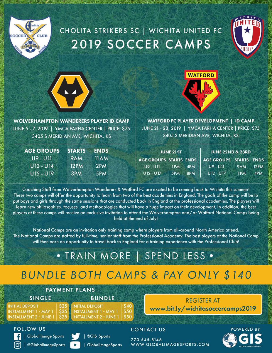 UnitedFCStars's tweet photo. Join us June 5th-7th for the Wolverhampton Wanderers FC Player ID Camp and June 21st -23rd for the Watford FC ID Camp! Professional coaching staff will be brought in for each event to ensure you get the best experience possible.

Register HERE: https://t.co/NwGanspoW5 https://t.co/xZ1IYD0Wl1