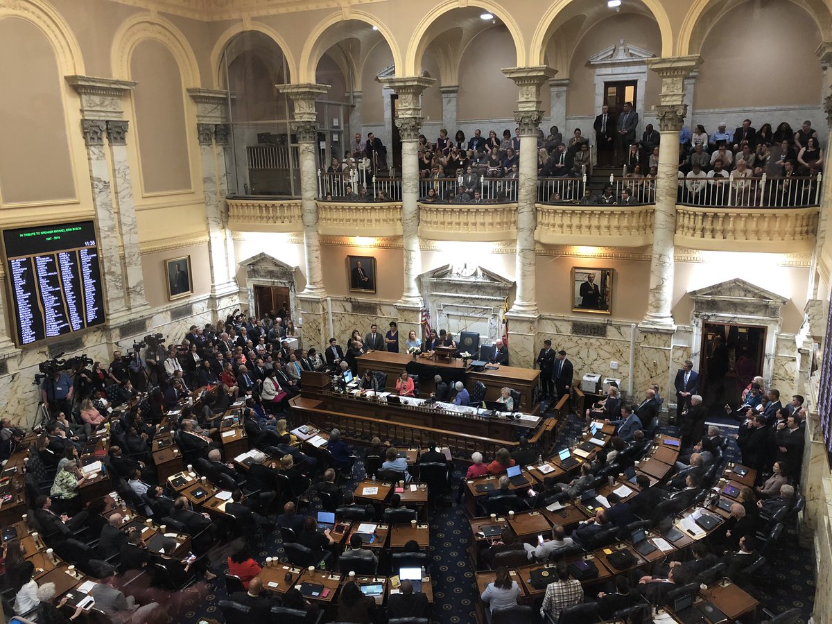 rhirschheimer's tweet photo. Both the Maryland House and Senate coming together right now to honor long-serving House Speaker Michael Busch who died over 24 hours ago from pneumonia @CNSmd #Michaelbusch #mga19 https://t.co/KmeGAM4MZe