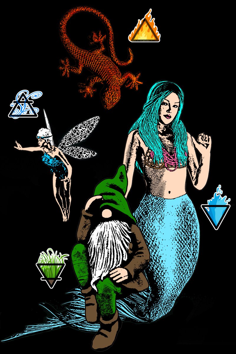 _SeekingWisdom_'s tweet photo. The Elementals - I came up with this piece while reading the book Practical Solitary Magic by Nancy Watson. In it she has a chapter on the Elementals and how to work with them. It's a great book, especially if you're into the psychological side if magick. https://t.co/FfzrszcaDn https://t.co/wSwhH83pSk