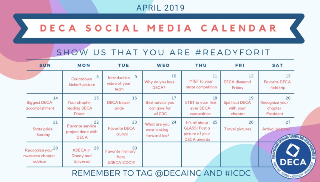 The countdown is on!!! There is exactly 18 days until #DECAICDC Are you #ReadyForIt ?? 🤩🤩 <a href="/DECAInc/">DECA Inc.</a>  <a href="/DECAAlabama/">Alabama DECA</a> Also, I’m so excited to be apart of the Social Media Team!!!