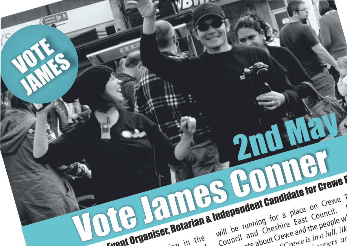 JamesCo23269622's tweet photo. "I am not a politician, I am a member of the community, the same as everyone else."
#VoteJames Conner
2nd May
#Crewe #Cheshire #ElectionDay #LocalElections2019 https://t.co/bRlV1mzyqO