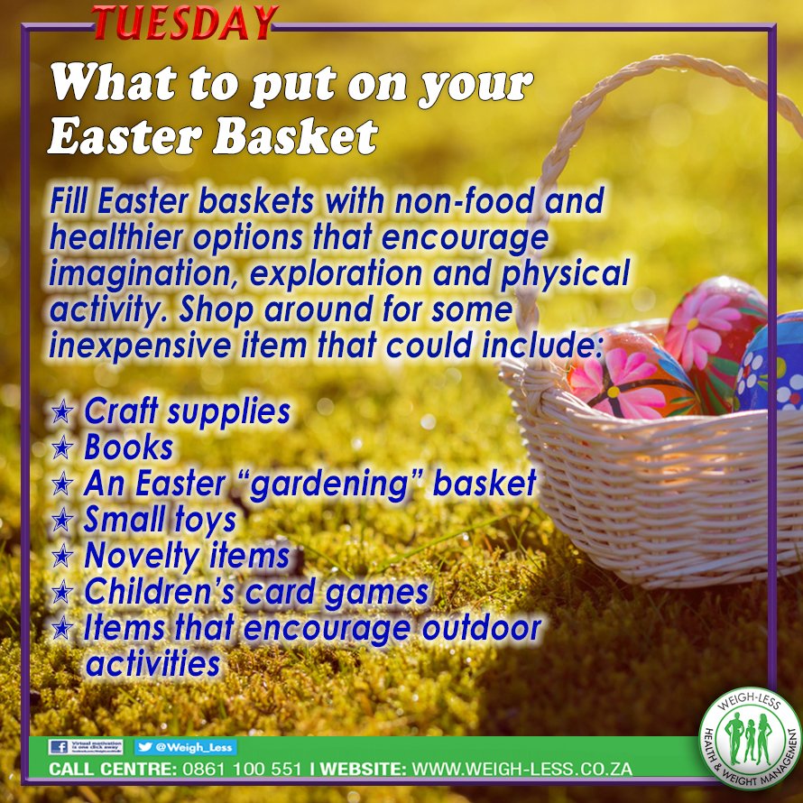 Weigh_Less's tweet photo. Easter holiday's are and we have a few tips for what you can put in your Easter basket 🥚🧺#Easter2019 #easterholidays #Tuesdaytips https://t.co/xkENt4y7pH