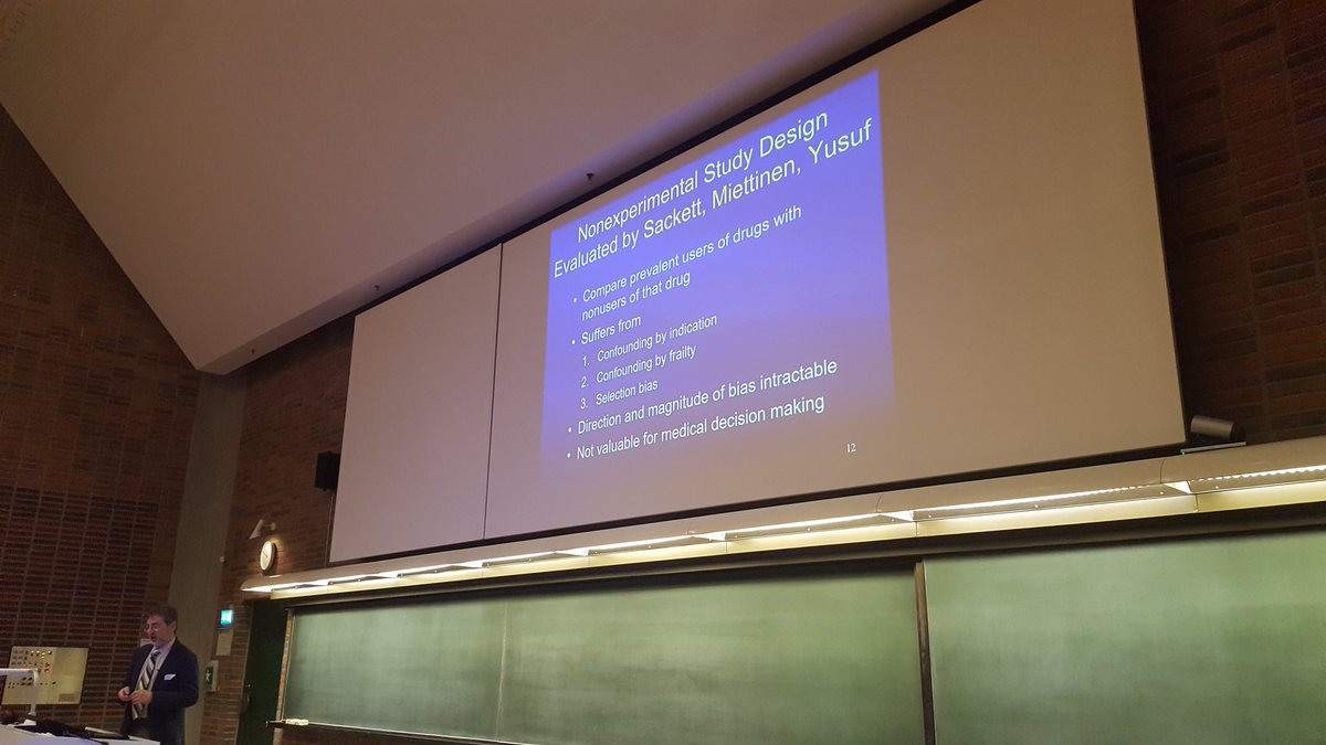 ChristinaDahm's tweet photo. Til Sturmer opens the @DanskEpiSelskab annual meeting discussing the active comparator design to get around confounding by indication in pharmacoepi. https://t.co/AWqp14QyUM