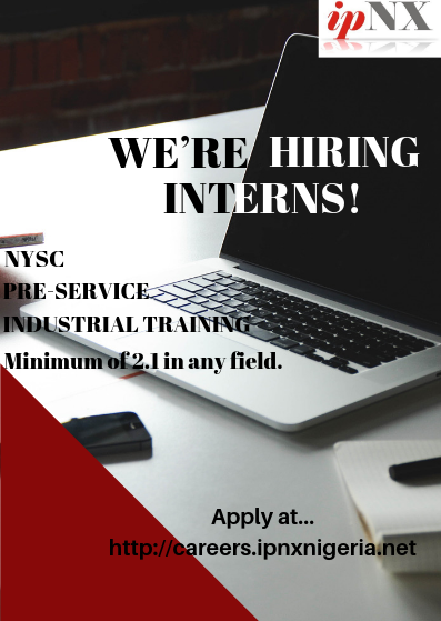 iRecruite's tweet photo. At ipNX, you have a special opportunity to build a unique and evolving career with flexibility and balance. Join our team for an exciting journey towards your dream career. #2019Recruitment #Jobs #JobOpenings #NYSC #Graduate #Hiring #IndustrialTraining 
 https://t.co/8weamoXPnc https://t.co/TWp0hHASUr