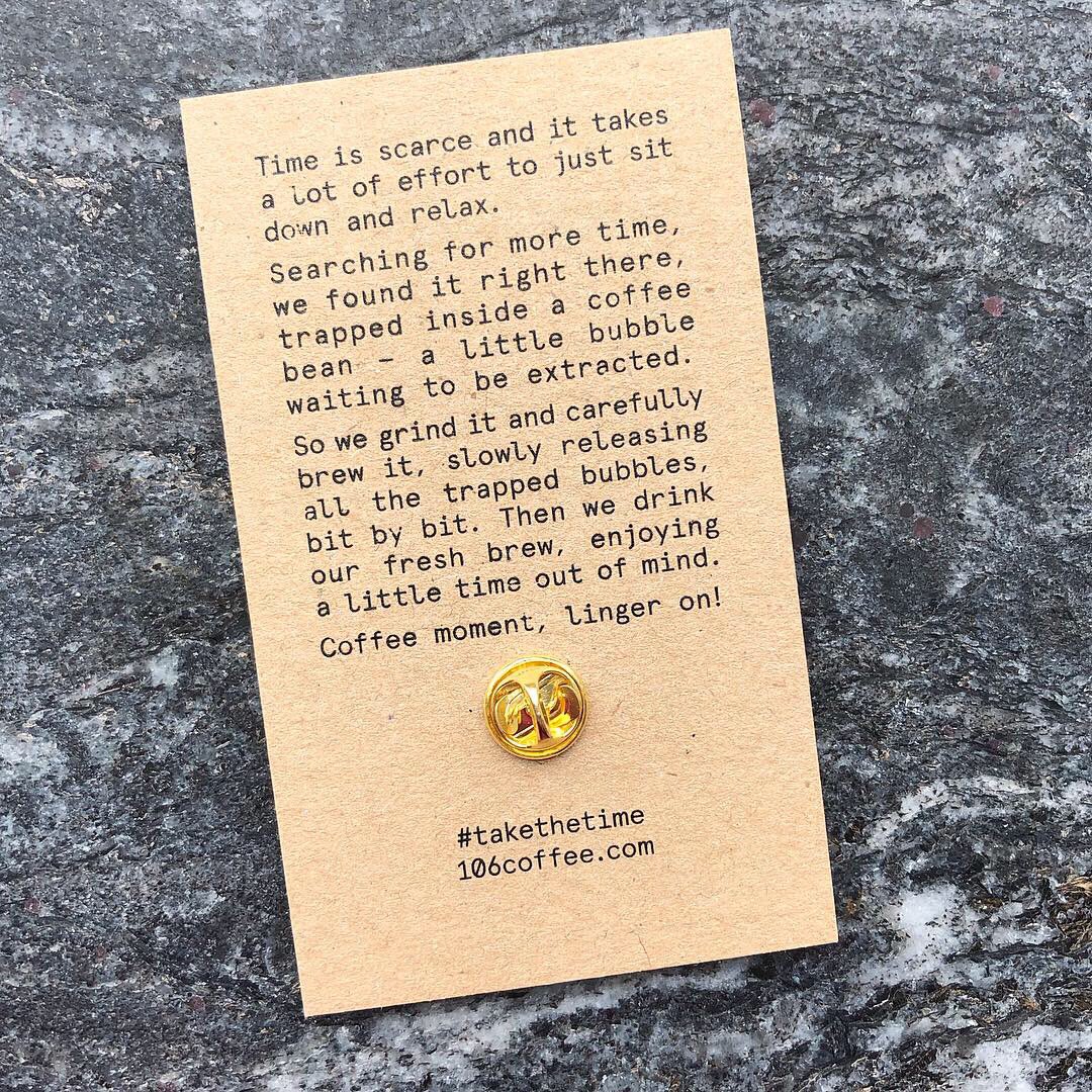 dot_studio_'s tweet image. Enamel pin badges - backing card. Printed for 106 Coffee 🔥 Black foil blocking + screen printing. Printed by @dot_studio_ #debossing #enamelpinbadge #backingcard #recycledpaper #foilstamped #printfinishing #dotstudio #enamelpins #foilcards #takethetime #selfcare #106coffee