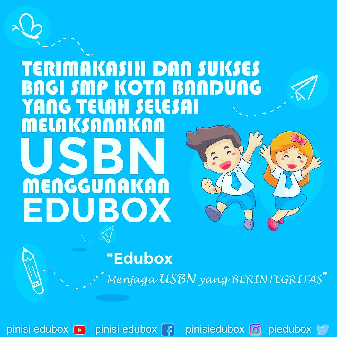 Terimakasih dan Sukses bagi SMP se-Kota Bandung yang telah selesai melaksanakan USBN dengan menggunakan EDUBOX
.
.
"EDUBOX menjaga USBN yang BERINTEGRITAS"
.
.
#edubox #PinisiEdubox #usbn2019 #usbnberbasisandroid #usbnberbasiskomputer #smpkotabandung