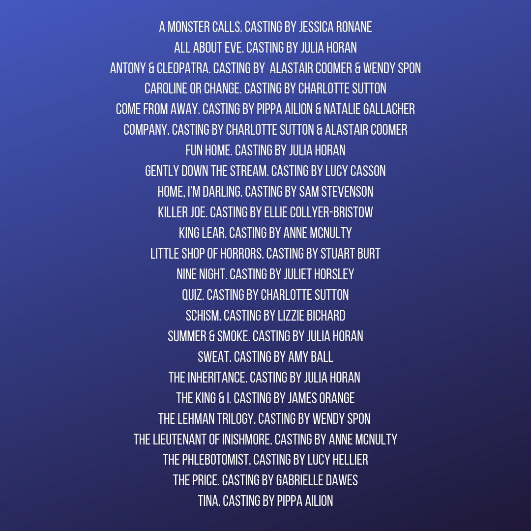 Disappointed yet again to hear no thanks to the casting teams at this year’s ceremony <a href="/OlivierAwards/">Olivier Awards</a> #thankthecastingteam