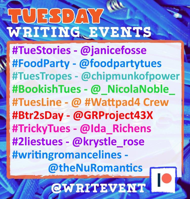 writevent's tweet photo. ✌🏾#FoodParty COLOR
🤟🏼#TrickyTues AMITY
✌🏾#Btr2sDay SKIN
🤟🏼#TuesTropes [img]
✌🏾#BookishTues YOUNG
🤟🏼#HODHeartbeats SUN
✌🏾#writingromancelines HONEYSUCKLE
🤟🏼#twisted2sday GOOD GONE BAD
✌🏾#AngstySquares [aesth] DESTINY
🤟🏼#WriteAskew WEAPONRY
✌🏾#SoundtrackYourWIP
🤟🏼#2liestues https://t.co/G4UEmGLm1X