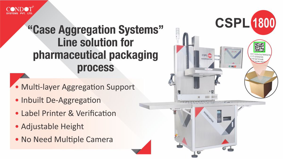 condot_systems's tweet photo. #CSPL_1800 "Case Aggregation Systems" Line solution for #pharmaceutical_packaging process. Solution of #Pharmaceutical_Serialization for Track and Trace
To get solutionπ
Can Call us -: 91-22-26877023 βοΈ
Can Mail us -: cspl@condotsystems.comπ§
#Trackandtrace #Aggregationsystem https://t.co/UIWo9WLyVG