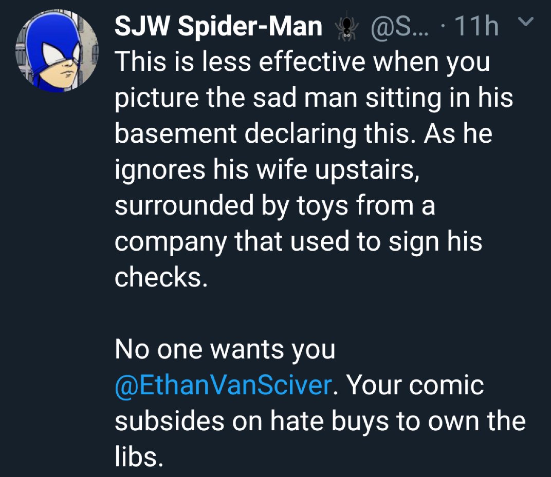 JaySim66's tweet photo. @Kimota1977 @DidymusSeth @SjwSpiderman @EthanVanSciver Double standard much @Kimota1977?! Pathetic.

#ThisIsAntiComicsgate https://t.co/uvEvaxENmK