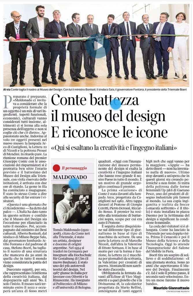 gdt62's tweet photo. .@GiuseppeConteIT battezza le #icone #MadeInItaly al #museodeldesign @triennalemilano con @BonisoliAlberto @joseph_grima @StefanoBoeri nella #MilanoDesignWeek
Nella storia del #design italiano anche @OlivettiOnline di cui oggi premiamo i vincitori dell’#OlivettiDesignContest https://t.co/wZy0cTP09A
