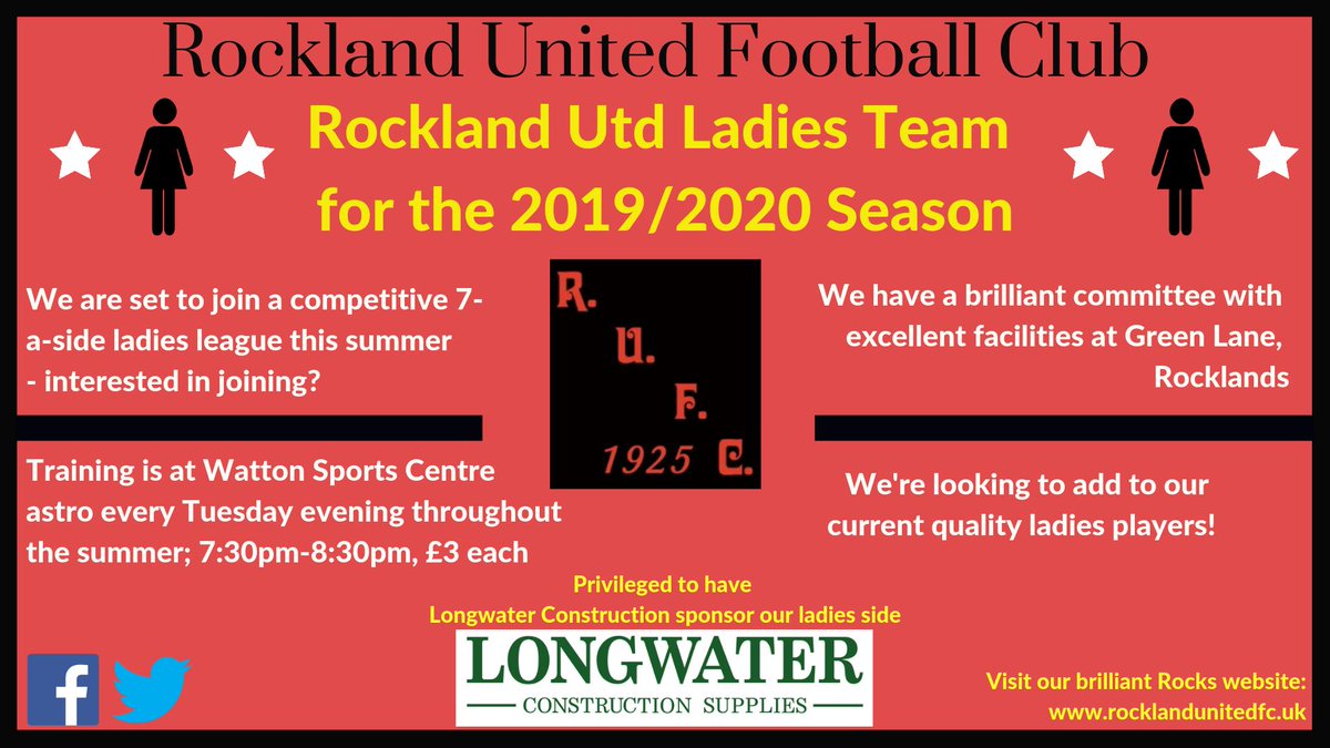 Last training session for the guys tonight! Let’s make it a great turnout.. for the Ladies as well who’s training will continue for the next few months to prepare for their season. 

Watton sports centre Astro, 7:20pm meet, £3 on arrival

🔴⚫️ <a href="/NWGFL/">NWGFL</a>