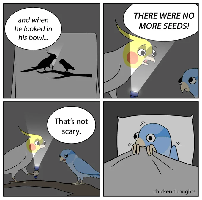 *in real life, blue boy and chicken do NOT share a cage #birb 