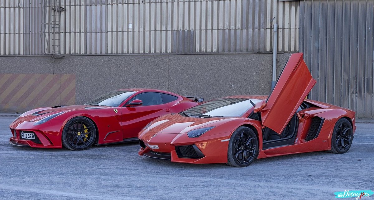 FredDecuyper's tweet photo. Quand 2 bolides se rencontrent à @Dunkerque @ScuderiaFerrari @Ferrari @Lamborghini #aventador #F12 #F12NLargo #V12 https://t.co/EPnz8joMhu