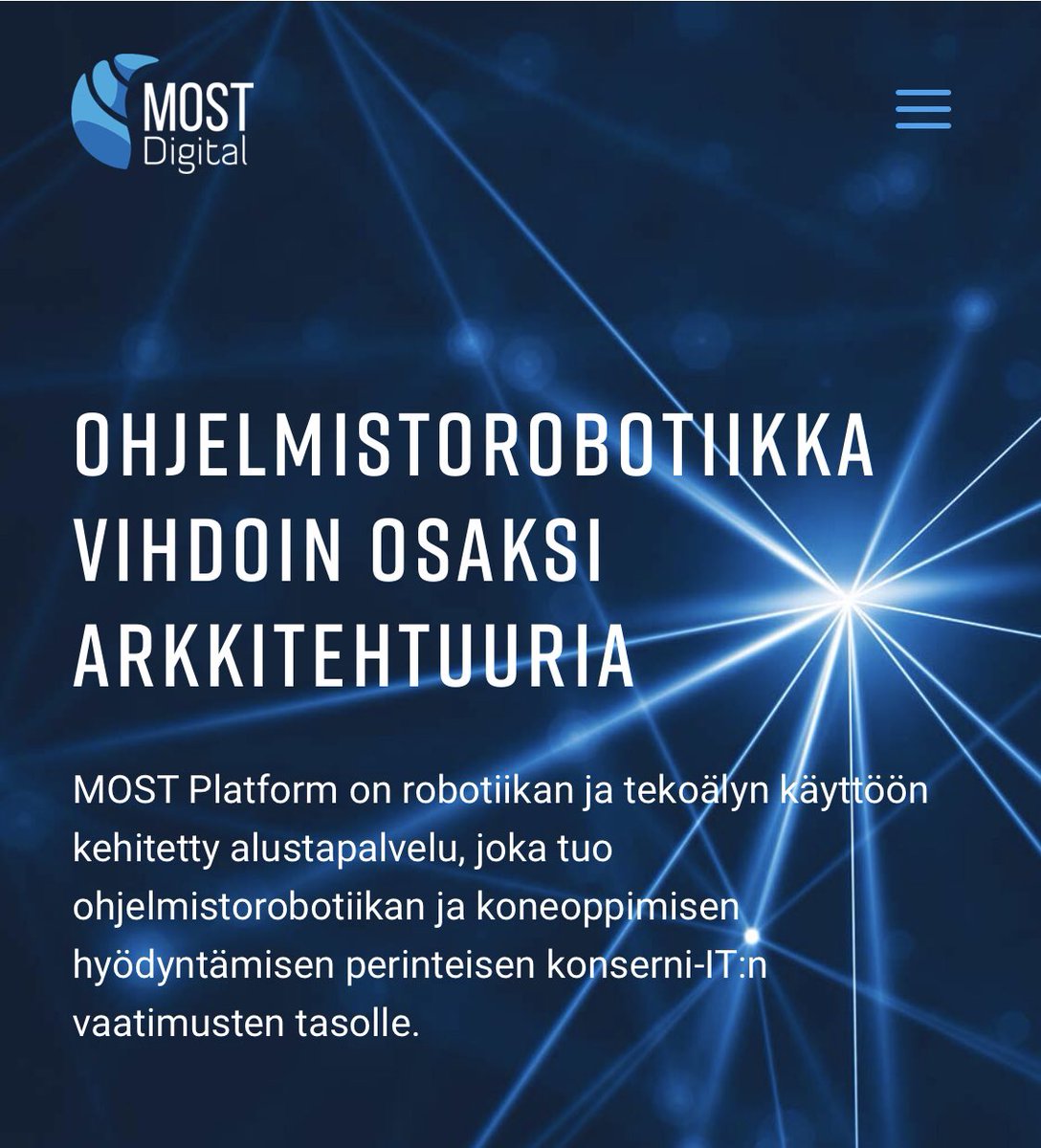 Tänään on meillä suuri päivä! Kehittämämme robottialusta on nyt lanseerattu yhdessä uuden visuaalisen ilmeemme kanssa. ”Enemmän kuin robotti! Me Mostissa olemme sitä mieltä, että robotit kuuluvat kaikille” #rpa #mostdigital #enemmänkuinrobotti #ohjelmistorobotiikka