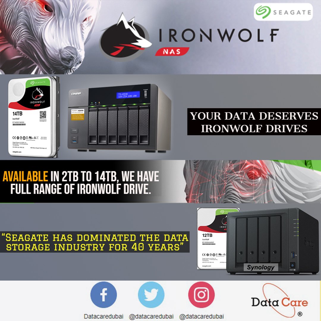 datacaredubai's tweet photo. #Ironwolf and #IronwolfPro are designed for everything #NAS. Available in 2TB to 14TB, we have full range of Ironwolf drive - Buy them for upgrade or buy prepopulated @QNAP_nas and @Synology with Ironwolf.
https://t.co/zx8KwCCmJ8
@Seagate | #datacaredubai | #uae https://t.co/PU66MA0y4u