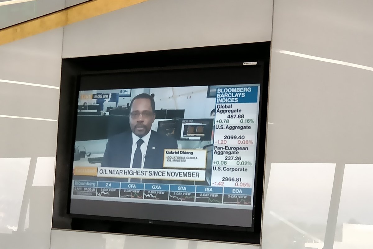nj_ayuk's tweet photo. #EquatorialGuinea Petroleum Minister @GabrielObiang discussing #OPEC , Oil Prices, advocating for drilling offshore, licensing and upcoming oil matters on @markets @BBGAfrica in South Africa. @pburkhardt https://t.co/1LuqNy2HKT