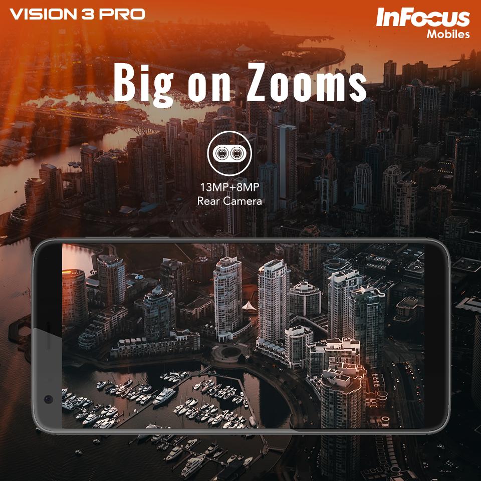 InFocus_IN's tweet image. Click clear pictures  with Zooming on your #Vision3Pro. This #InFocusSmartphone is available with 4x zoom &amp;amp; 13MP+8MP dual rear cameras. Buy it now: amzn.to/2HM7mCX