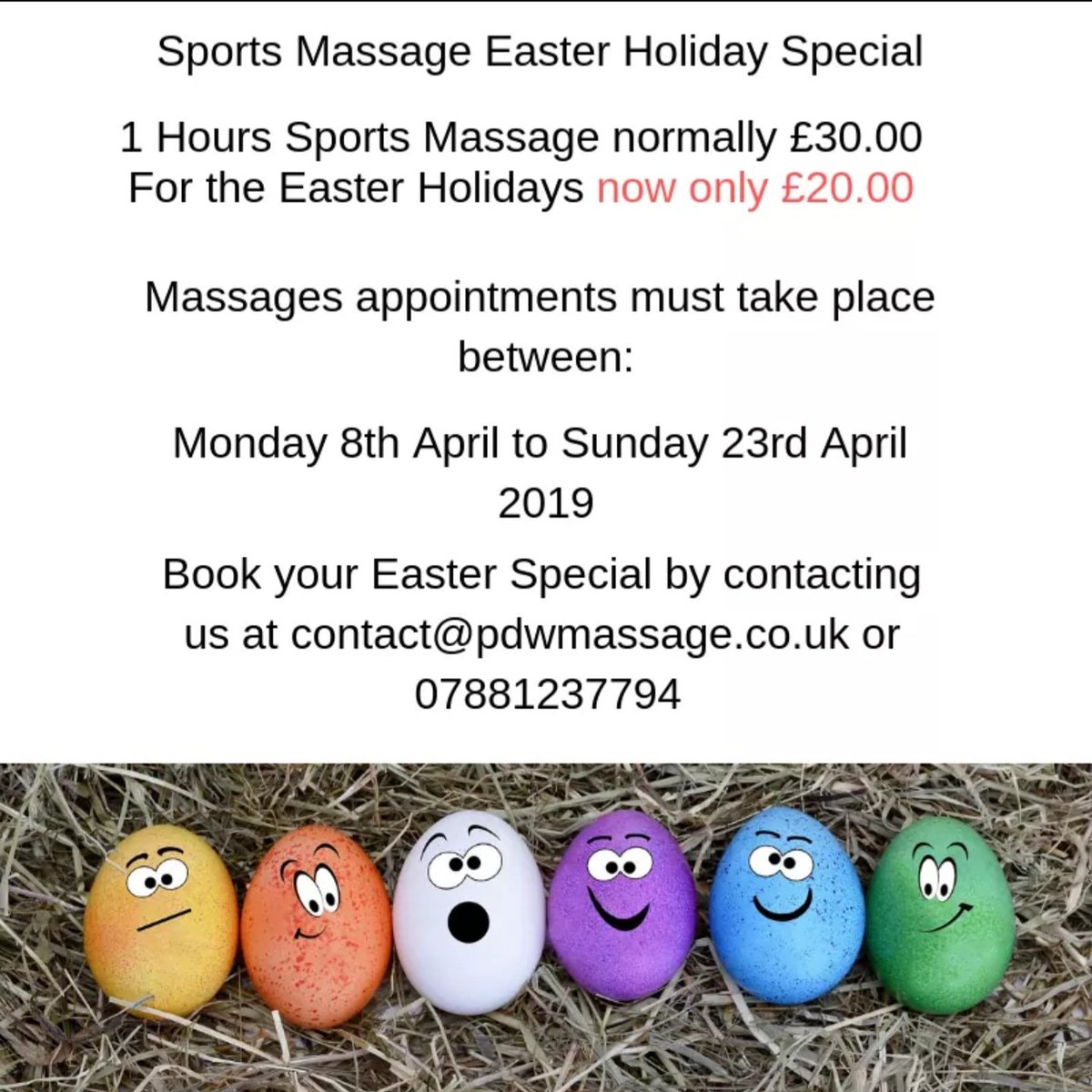 PdwSports's tweet image. Easter Special:
Save a 3rd on our sports massages over the Easter Holidays. If you have a soft tissue injury or just looking for some stress relief then this offer is for you. It's running at both the Life Centre, Plymouth and St Mellion International Golf Resort.