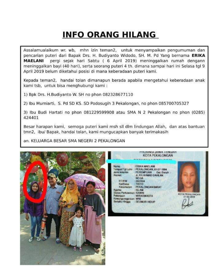 Orang Hilang.....mohon bantuannya lur ...

<a href="/pekalongan_info/">PEKALONGAN INFO</a> 
<a href="/desygilang/">desy gilang</a> 
@arifkaryadi71 
<a href="/Arif_Dirhamzah/">Arif Dirhamzah</a> 
<a href="/ATCS_Pekalongan/">ATCS Kota Pekalongan</a> 
<a href="/pemkotpkl/">Pemkot Pekalongan</a> 
<a href="/RadioElshinta/">Radio Elshinta</a>