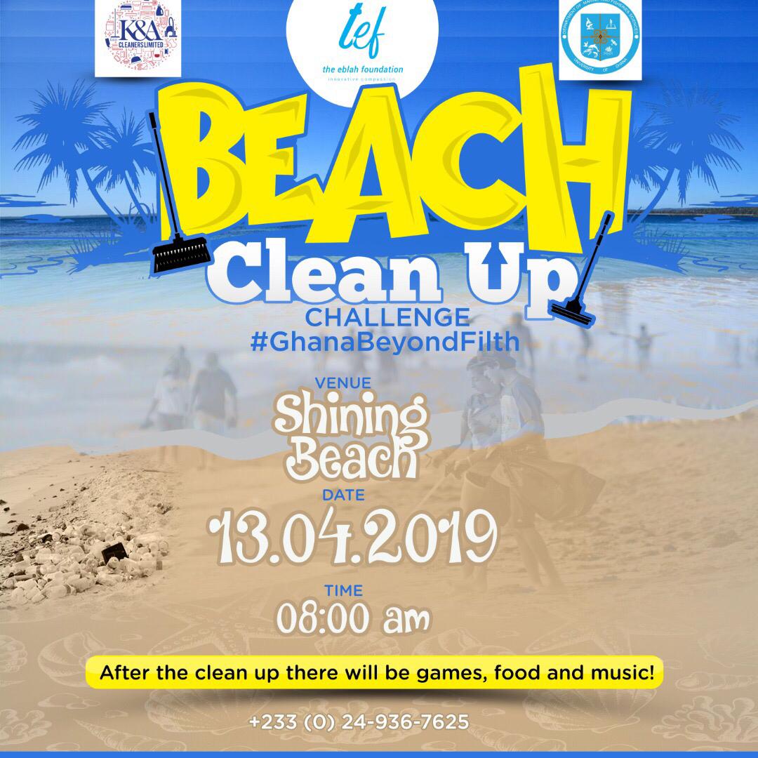 Kay__Ara's tweet photo. Join us this Saturday 13th April, 2019 at the Shining beach in Nungua. Help us keep Ghana clean!
There will be fun and games after clean up!
#GhanabeyondFilth
#LifetimeProject
#CleanOneCleanAll
#theeblahfoundation
#KandAcleaners
#marineandfisheries https://t.co/VHYhklR4ZP