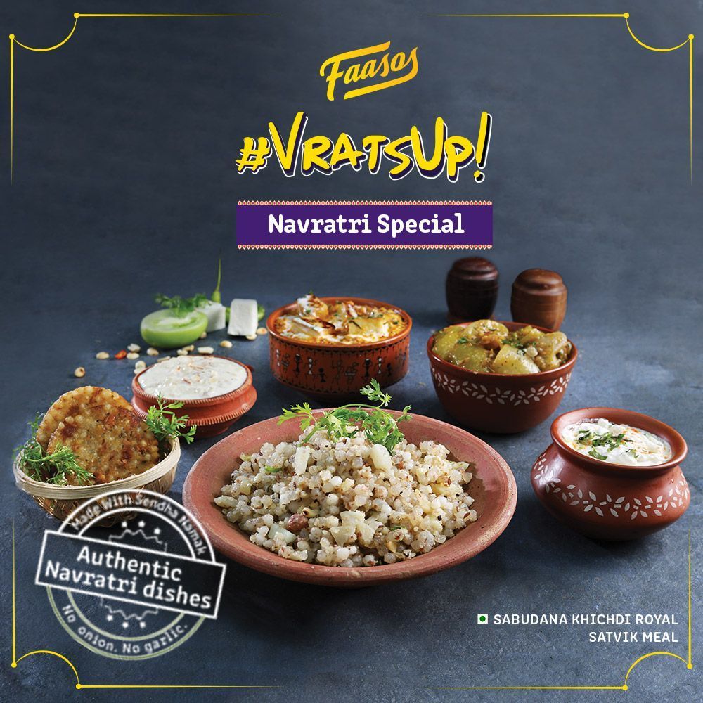 faasos's tweet photo. The Satvik meal: clean & pure defines this combo.
Relish Sabudana Khichdi, Hare Tamatar ki Subzi, Paneer Makhanwala & end it with our Sabudana Kheer
#VratsUp? Nothing Much, Just Fasting!
Made with Sendha Namak. No Onion or Garlic. Try out our #VratsUp Navratri Special menu today! https://t.co/xFYOrfTOTd