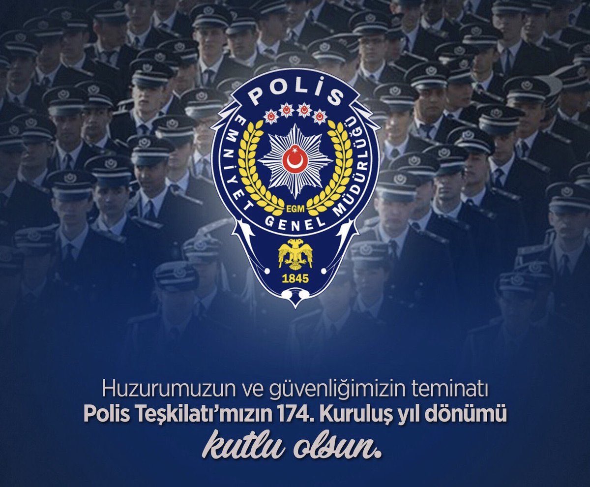 Milletimizin huzur ve güvenliği için Vatanımızın her köşesinde fedakarca görev yapan tüm Polis Teşkilatımız ve fedakar ailelerini 174 .kuruluş yıl dönümünde saygı ve sevgi ile selamlarız.