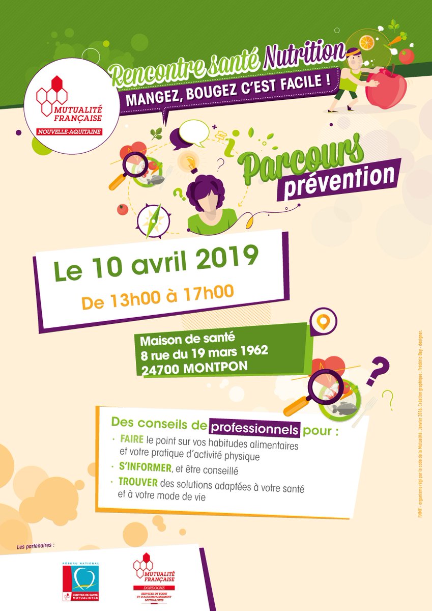 MutNaquitaine's tweet photo. En ce moment ont lieu les actions "Mangez-bougez" c'est facile ! De nombreux rdv répartis dans toute la région pour faire le point et adopter de bonnes habitudes pour sa #santé. Prochains rdv demain à St-Pierre-du-Mont (40) et Montpon (24). 
Plus d'infos > https://t.co/e8t20vOp4a https://t.co/CdGvi11FAI